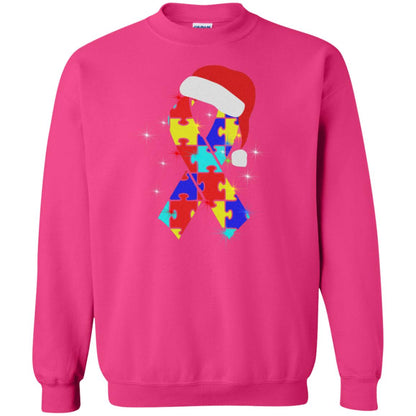 Autism Puzzle Ribbon Santa Hat X-mas Gift Shirt Heliconia