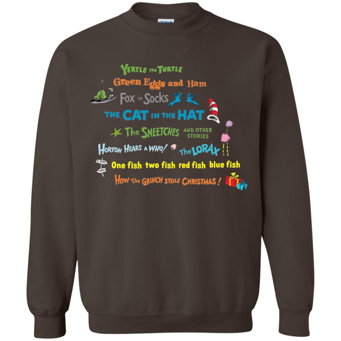 Read Across America Day T-shirt Dr. Seuss Book Title T-shirt Dark Chocolate