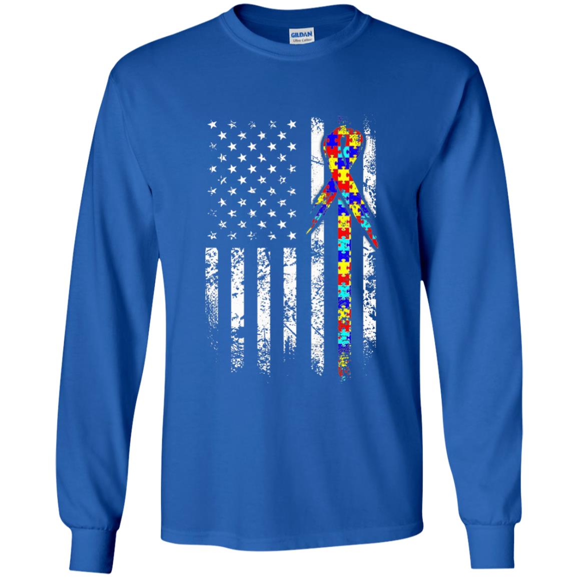 American Flag Distressed Autism Awareness T-shirt Royal