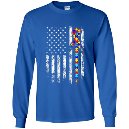 American Flag Distressed Autism Awareness T-shirt Royal