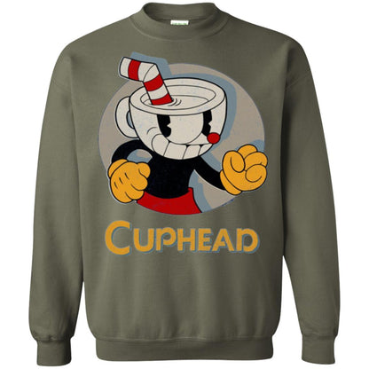 Cuphead Circle Shadow Profile Vintage Graphic T-shirt Military Green