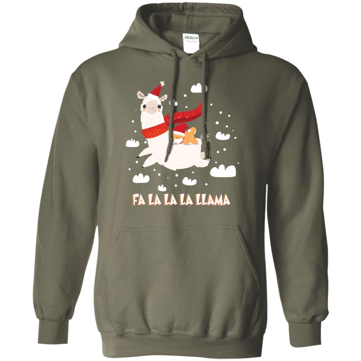 Fa La La La Llama With Shiba Inu X-mas Gift Shirt Military Green