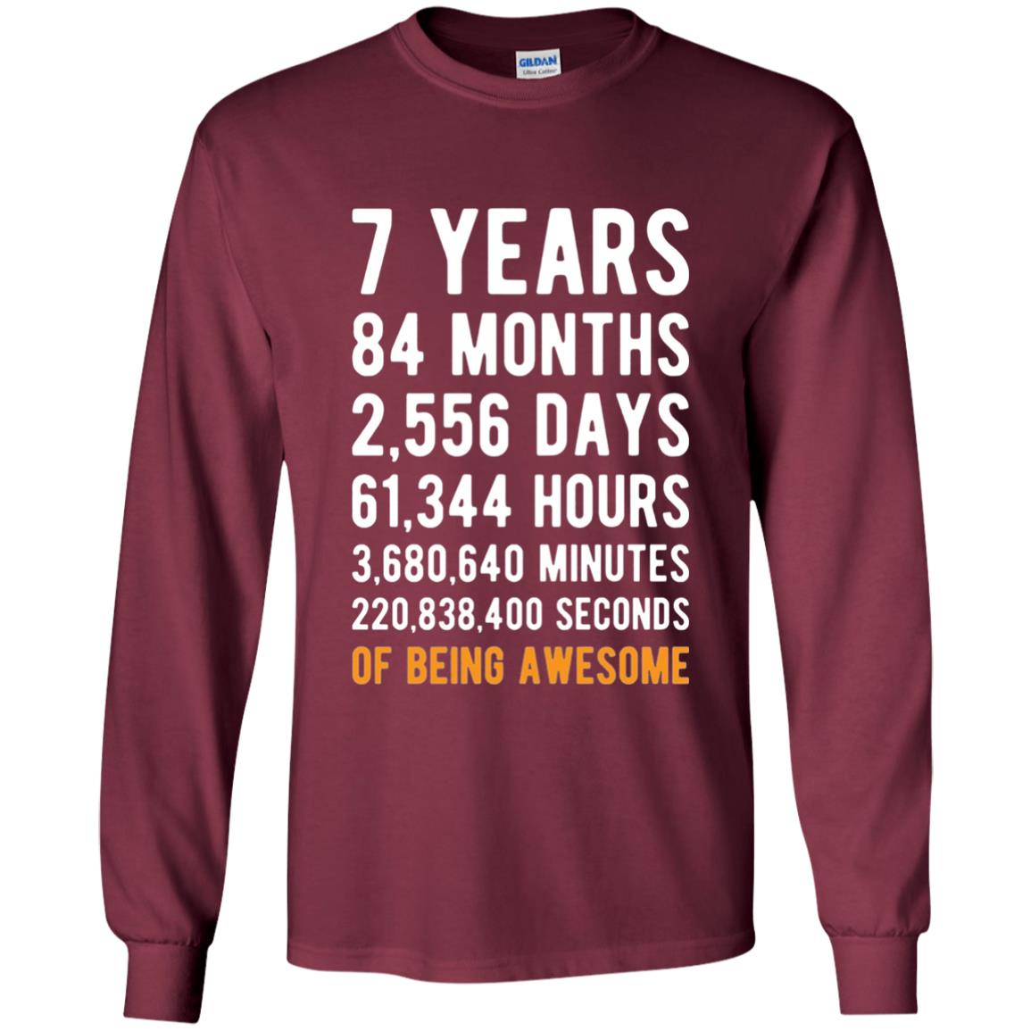 7th Birthday Shirt 7 Years Old Being Awesome Maroon