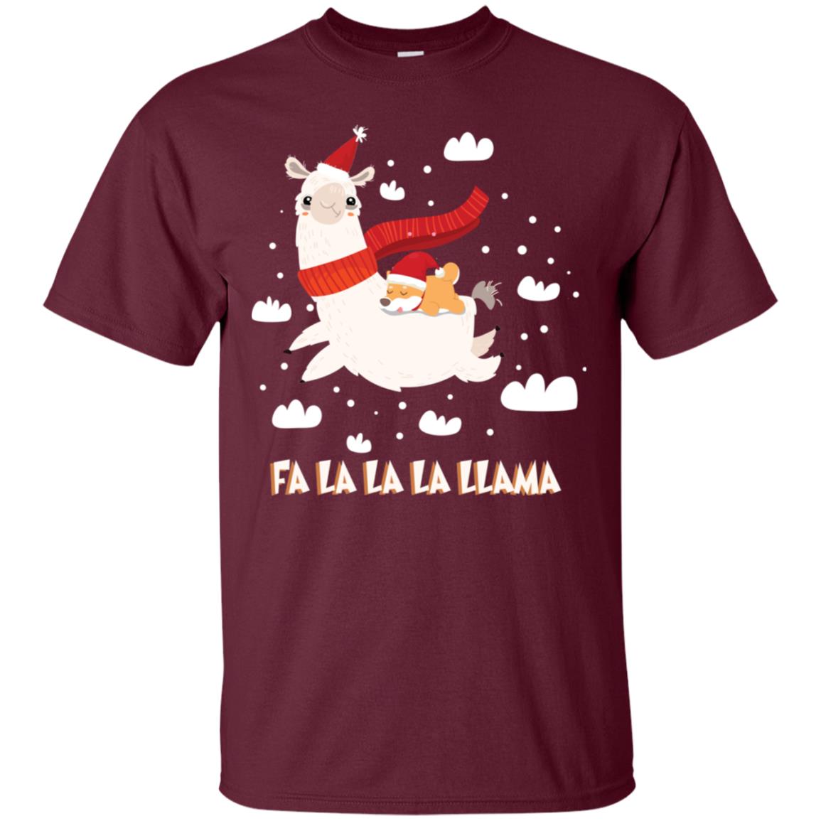 Fa La La La Llama With Shiba Inu X-mas Gift Shirt Maroon
