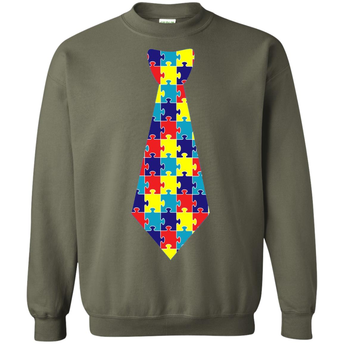 Autism Awareness T-shirt Puzzle Neck Tie 2018 Military Green