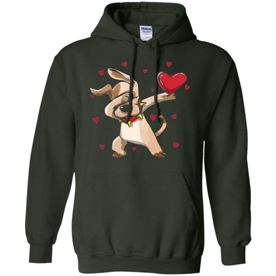 Funny Dabbing Dog Valentine_s Day T-shirt Forest Green