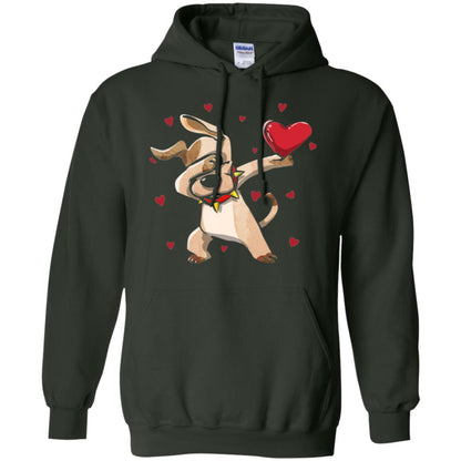 Funny Dabbing Dog Valentine_s Day T-shirt Forest Green