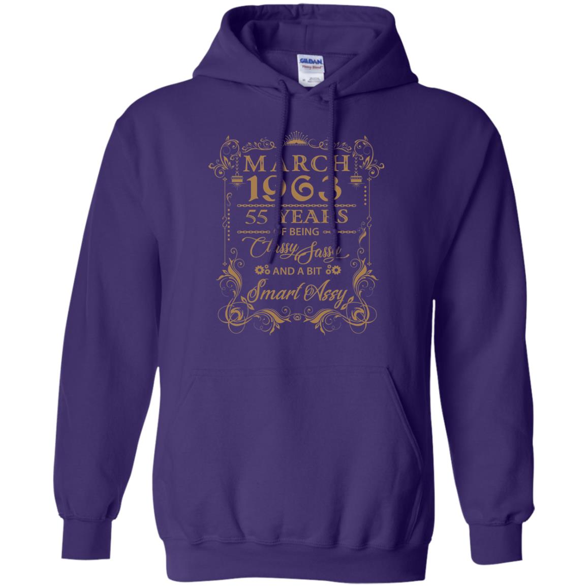 55th Birthday T-shirt March 1963 55 Years Of Being Classy Sassy Purple