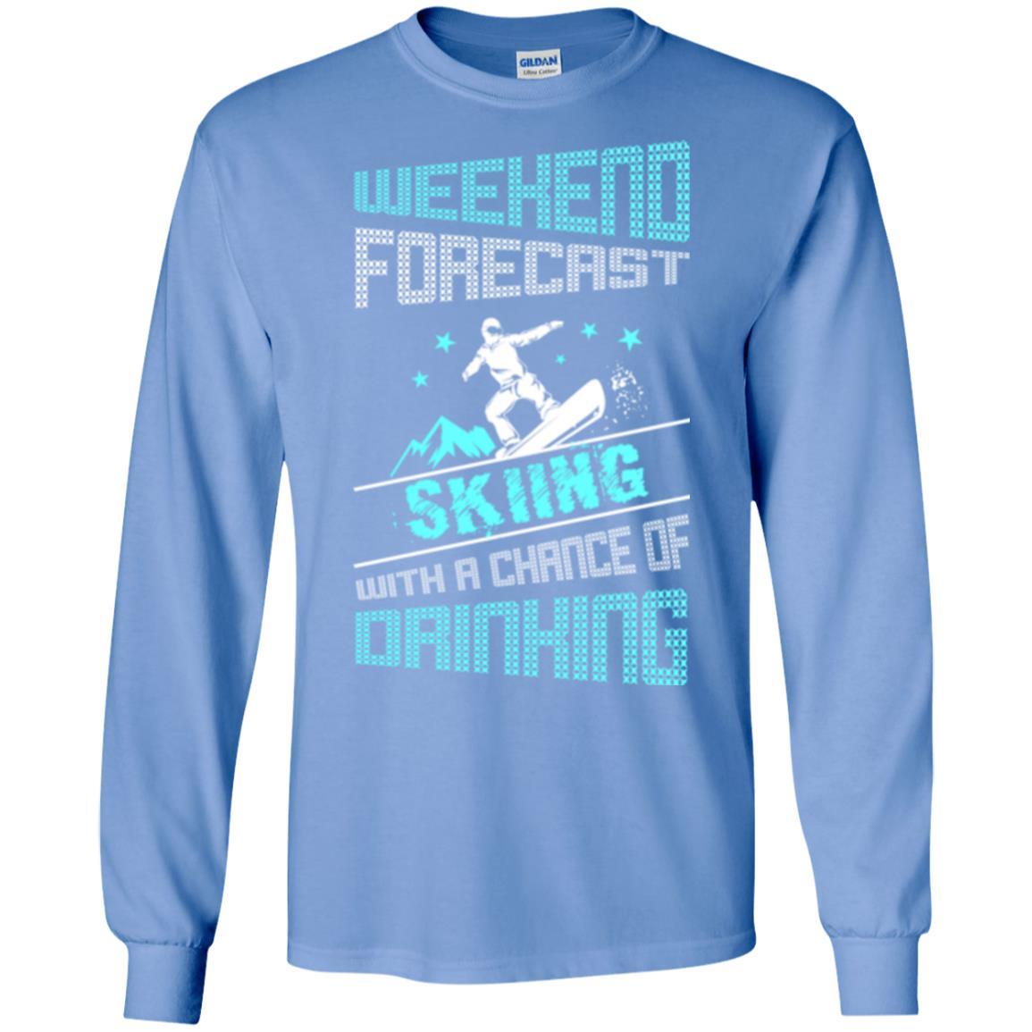 Skier T-shirt Weekend Forecast Skiing With A Chance Of Drinking Carolina Blue
