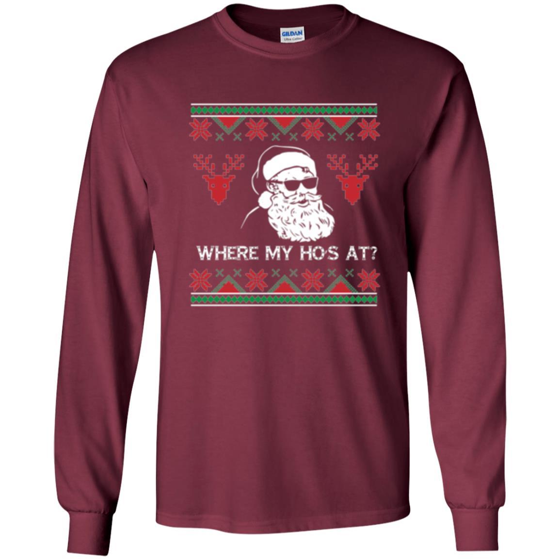 Christmas T-shirt Santa Claus Where My Hos At T-shirt Maroon