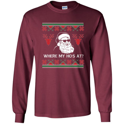 Christmas T-shirt Santa Claus Where My Hos At T-shirt Maroon