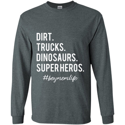 Dirt Trucks Dinosaurs Super Heros #boymomlife Mommy T-shirt Dark Heather
