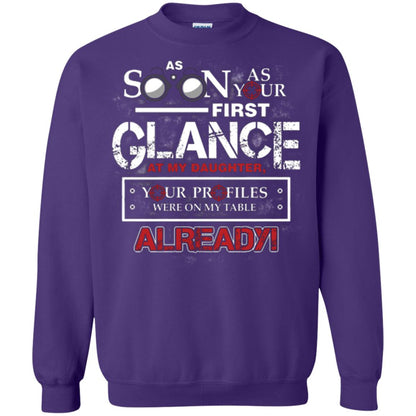 As Soon As Your First Glance At My Daughter Daddy T-shirt= Purple