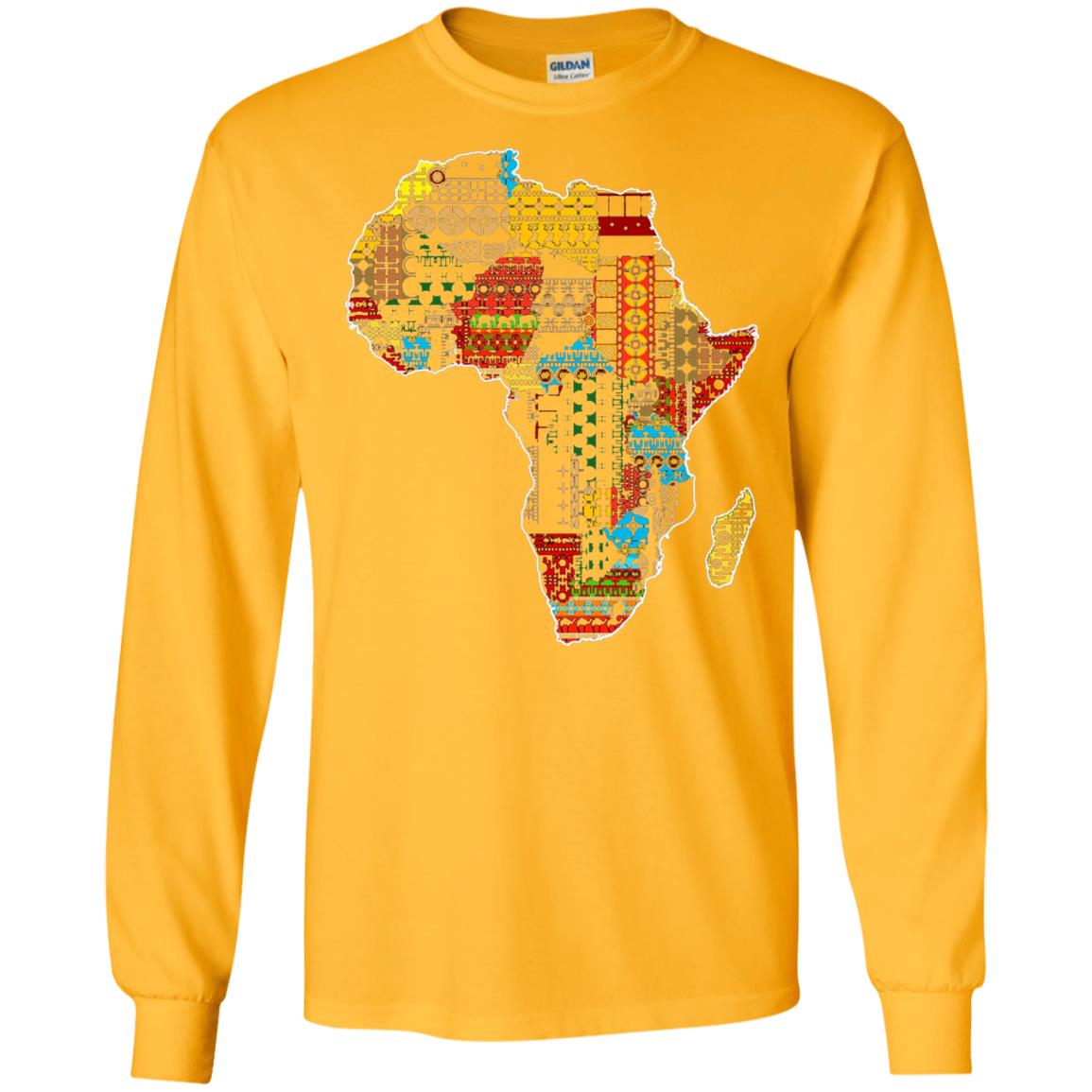 African Pride Traditional Ethnic Pattern Africa Map Shirt Gold