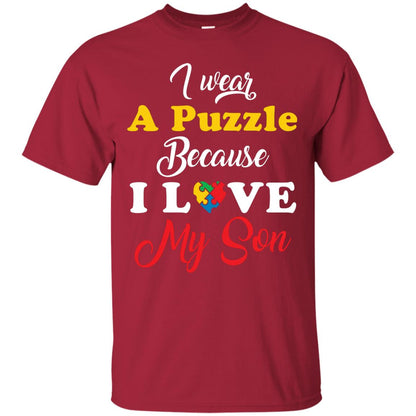 I Wear A Puzzle Because I Love Myson Autism Awareness T-shirt For Mom Cardinal