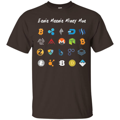 Bitcoin Litecoin Ethereum Eenie Meenie Miney Moe T-shirt Dark Chocolate