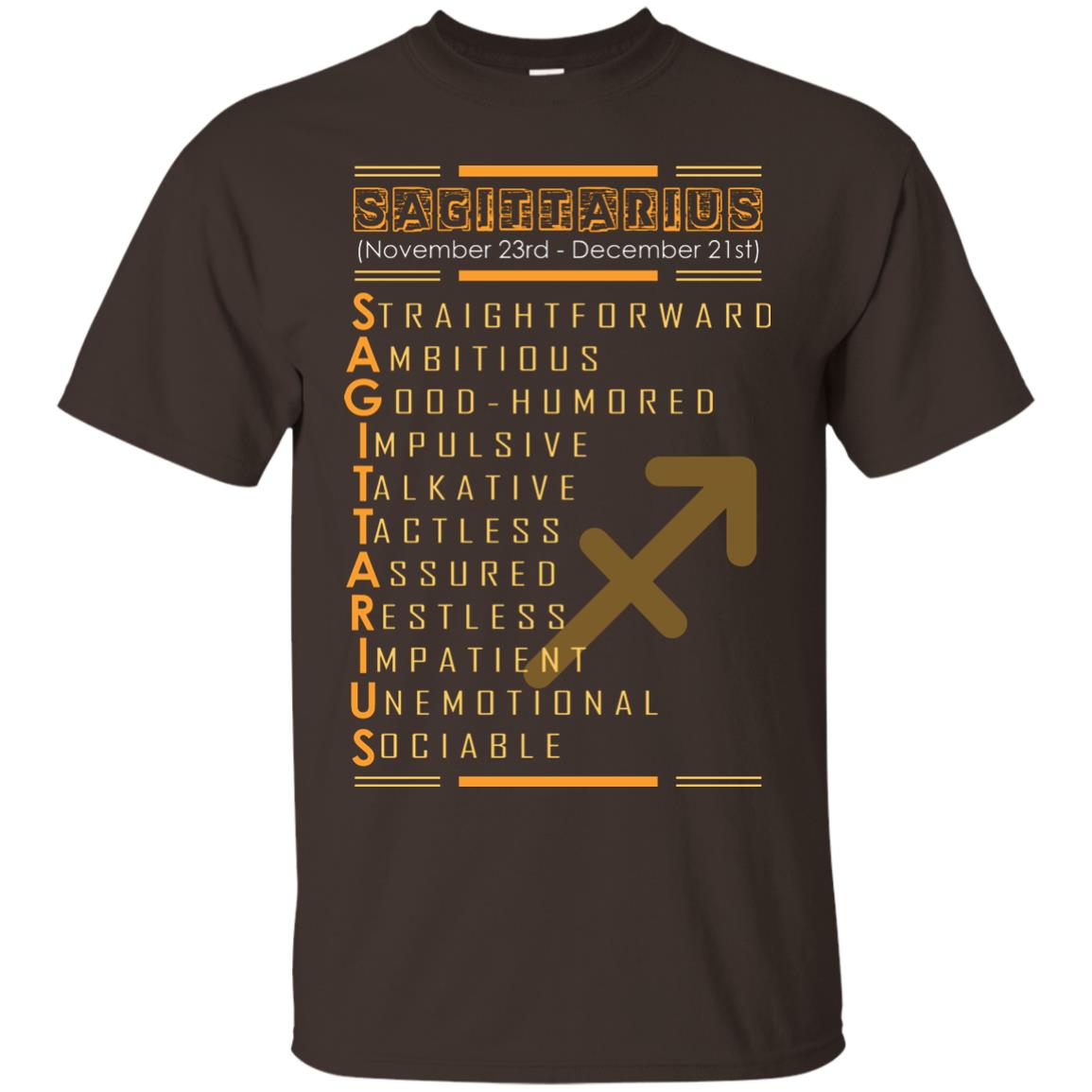 Sagittarius Birthday Shirt Straightforward Ambitious Good Humored Impulsive Talkative Dark Chocolate