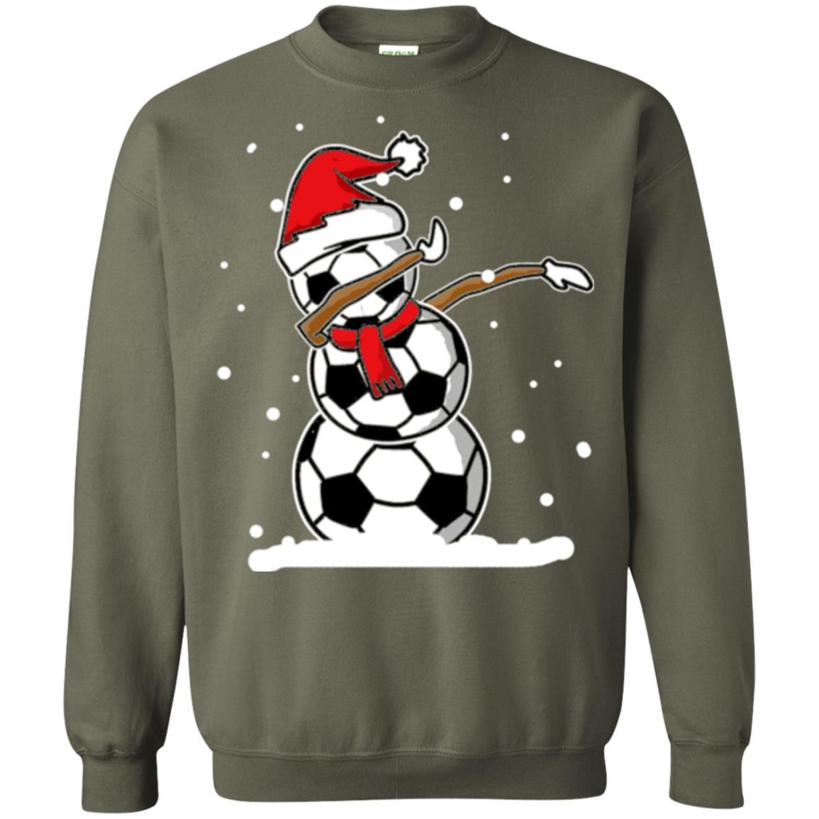 Christmas T-shirt Dabbing Snowman Soccer Military Green