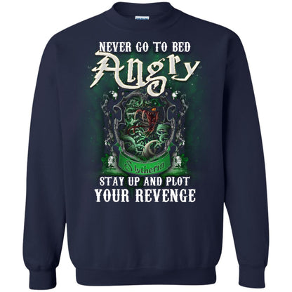 Never Go To Bed Angry Stay Up And Plot Your Revenge Slytherin House Harry Potter Shirt Navy
