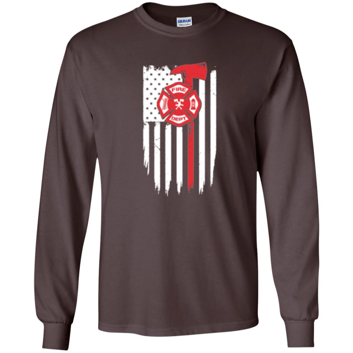Firefighter T-shirt American Flag Proud Of Us Fireman Dark Chocolate