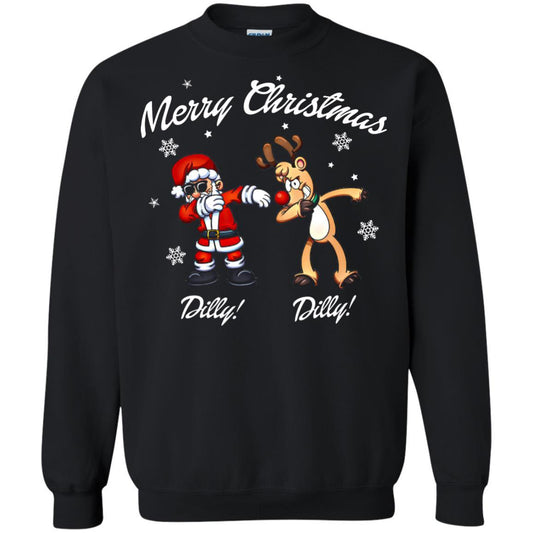 Christmas T-shirt Santa And Reindeer Dilly Dilly Black