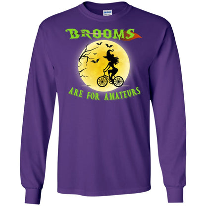 Brooms Are For Amateurs Witches Ride A Bicycle Funny Halloween Shirt Purple