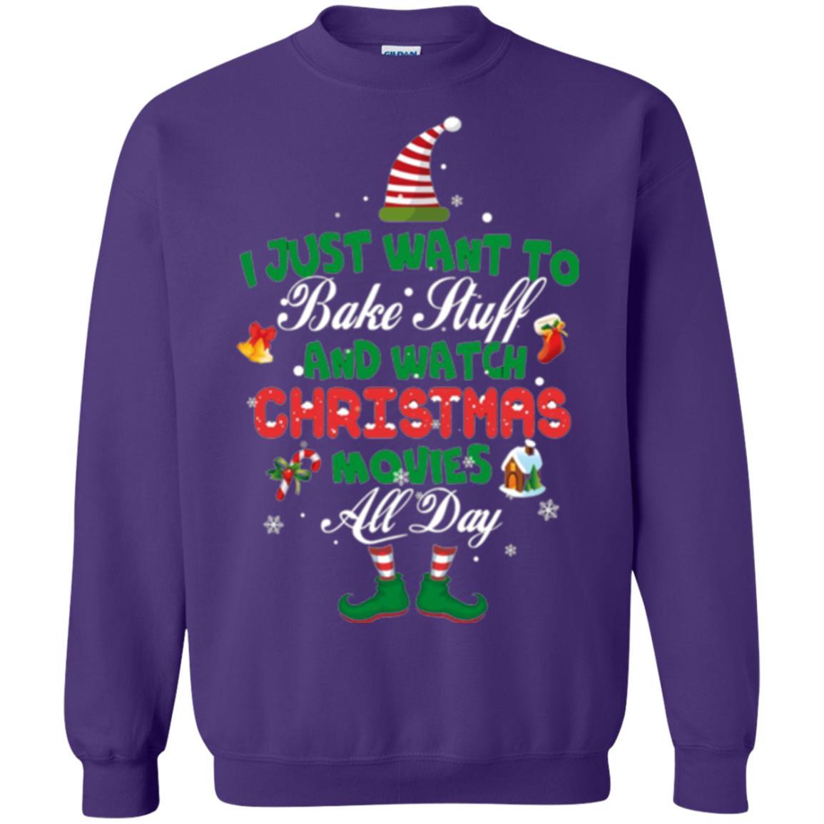 Christmas T-shirt I Just Want To Bake Stuff And Watch Christmas Movies Purple