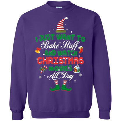 Christmas T-shirt I Just Want To Bake Stuff And Watch Christmas Movies Purple