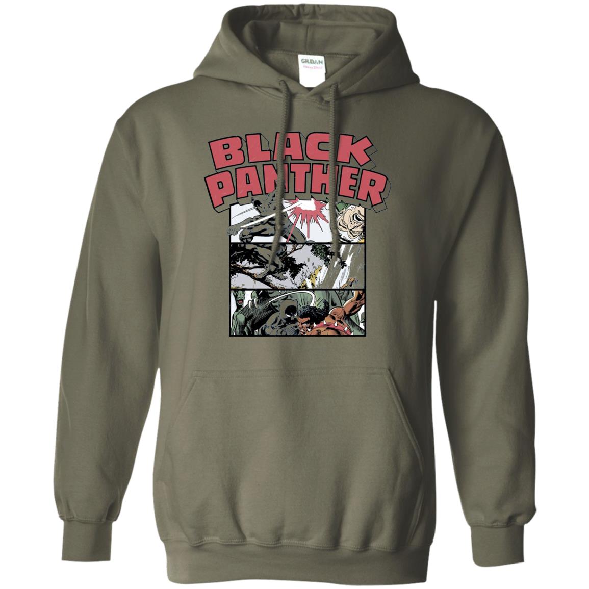 Black Panther Retro Comic Stacked Panel Art T-shirt Military Green