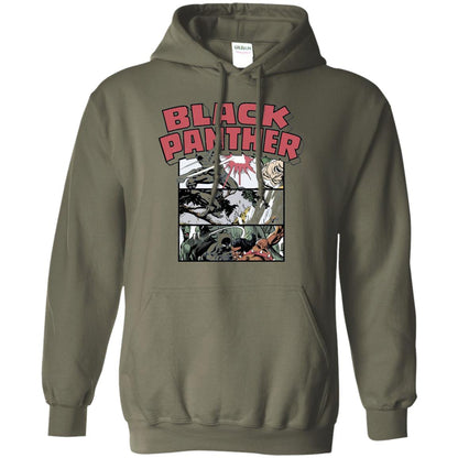 Black Panther Retro Comic Stacked Panel Art T-shirt Military Green
