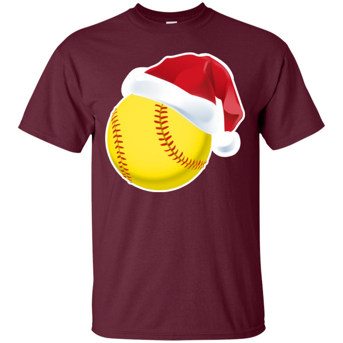 Softball With Santa Claus Hat X-mas Shirt For Softball Lovers Maroon