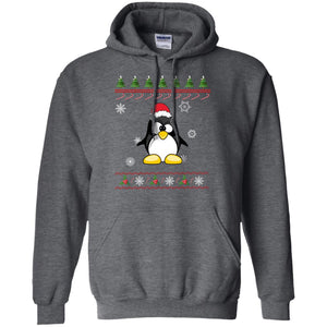 Penguin With Santa Hat Merry X-mas Ugly Christmas Gift Shirt For Mens Womens KidsG185 Gildan Pullover Hoodie 8 oz.