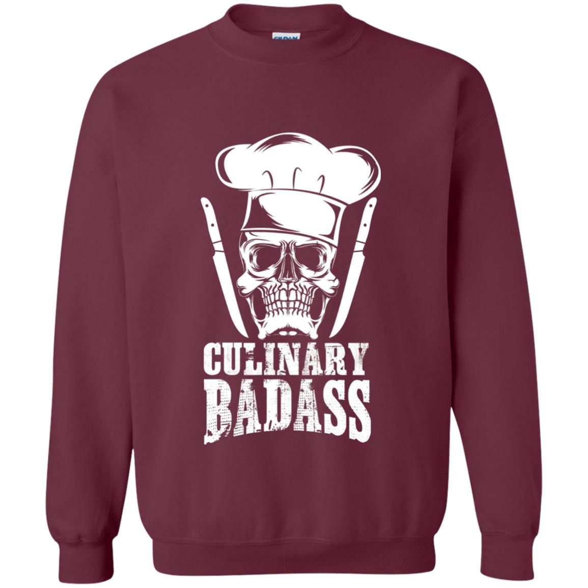 Culinary Badass Funny Chef Skull Knifes Cooking Tshirt Maroon