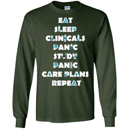 Nurse Student T-shirt Eat Sleep Clinicals Panic Study Panic Care Plans Repeat Forest Green
