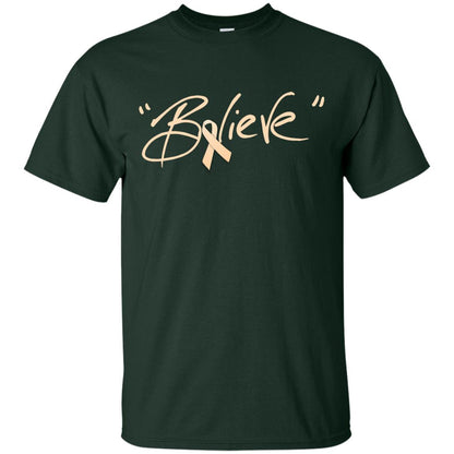 Uterine Cancer Awareness Shirt Peach Ribbon Believe Forest