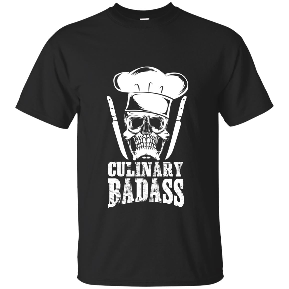 Culinary Badass Funny Chef Skull Knifes Cooking Tshirt Black