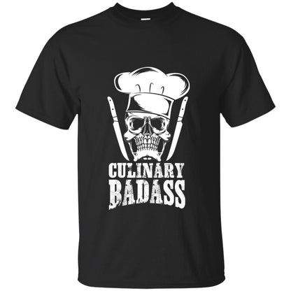 Culinary Badass Funny Chef Skull Knifes Cooking Tshirt Black