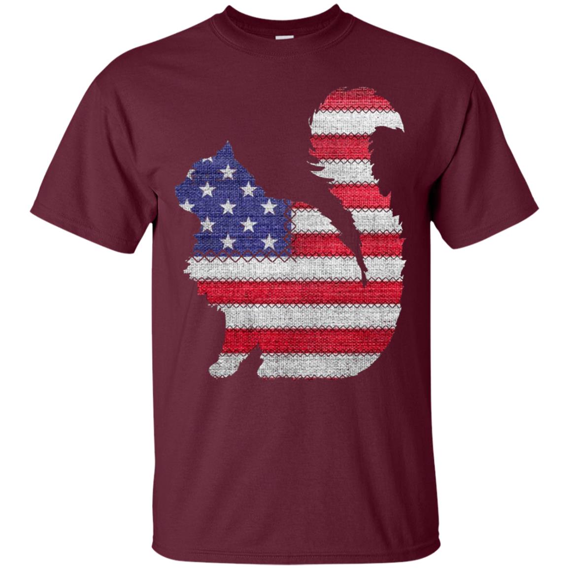 Patriotic Maine Coon American Flag Embroidery T-shirt Maroon