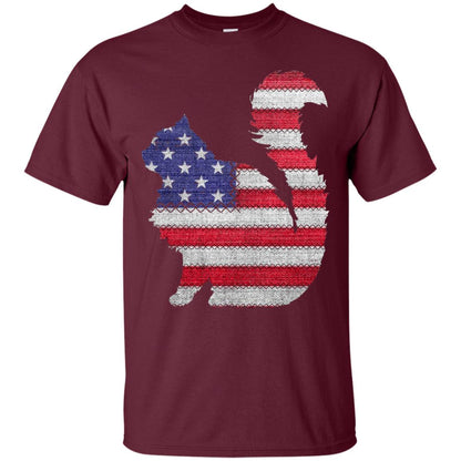 Patriotic Maine Coon American Flag Embroidery T-shirt Maroon