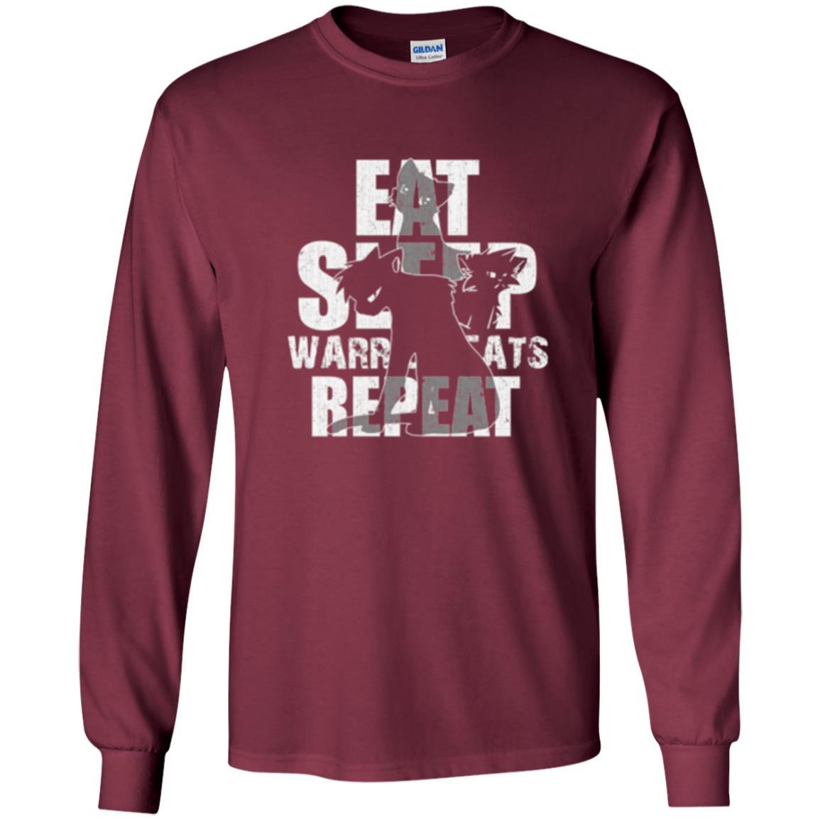 Cat Lover T-shirt Eat Sleep Warrior Cats Repeat Maroon