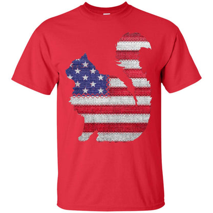 Patriotic Maine Coon American Flag Embroidery T-shirt Red