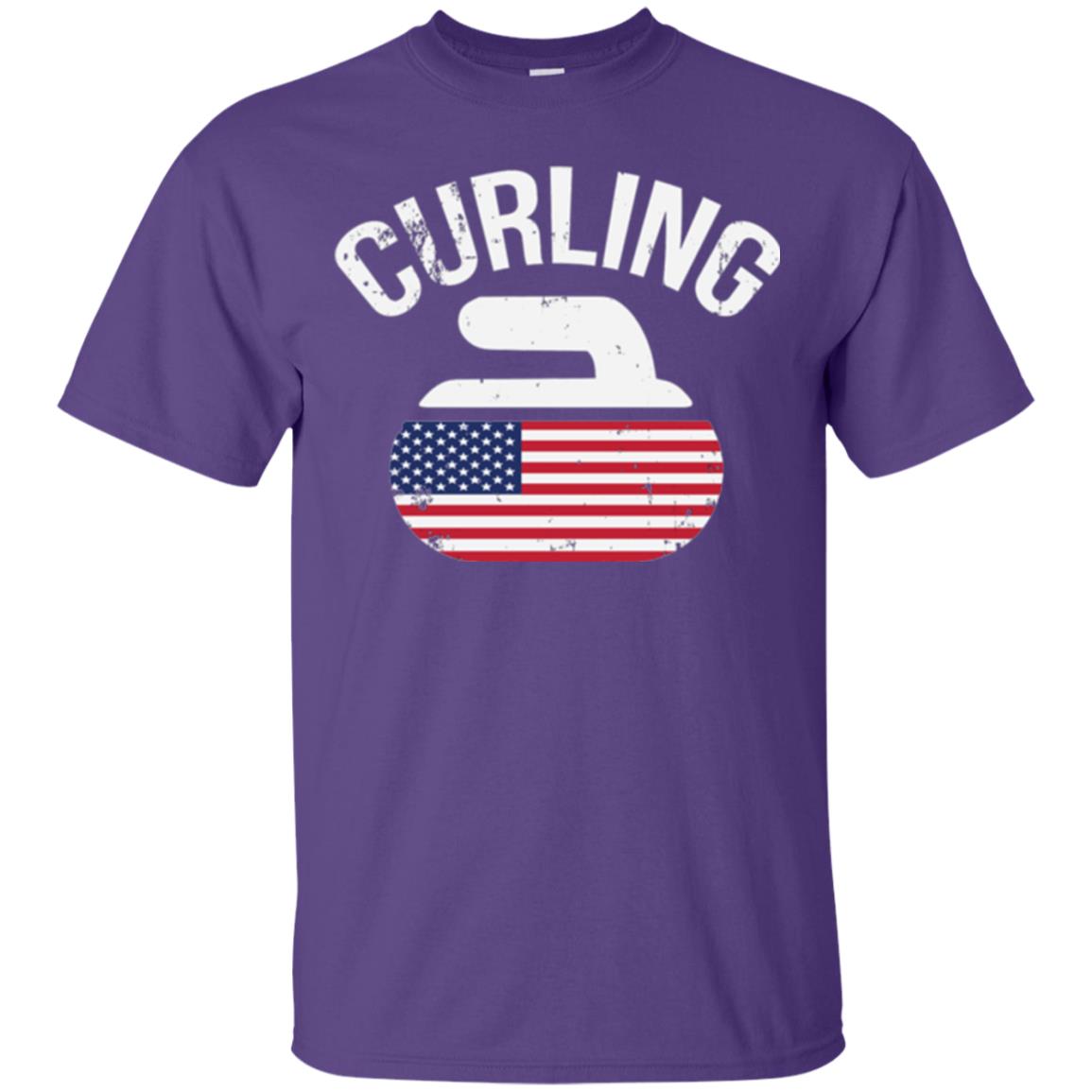 Usa Red White And Blue American Flag Curling Stone T-shirt Purple