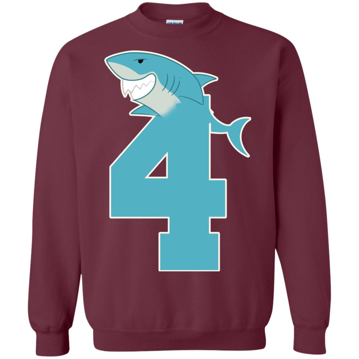 4th Birthday Shark Party Shirt Maroon