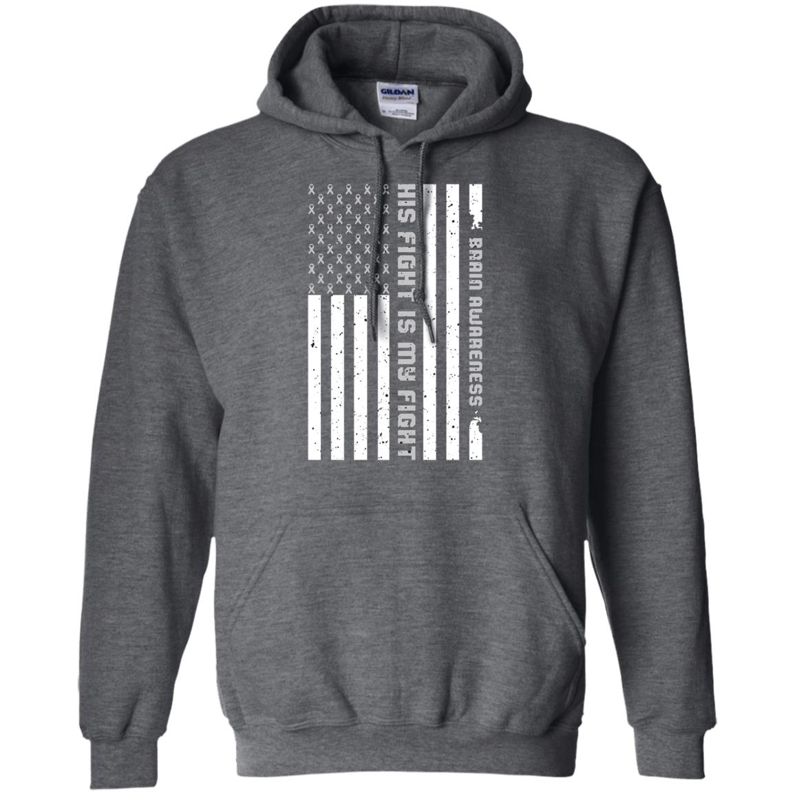 Brain Awareness His Fight Is My Fight Grey Ribbon Stars Flag Of Usa Shirt Dark Heather