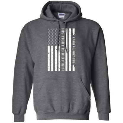 Brain Awareness His Fight Is My Fight Grey Ribbon Stars Flag Of Usa Shirt Dark Heather