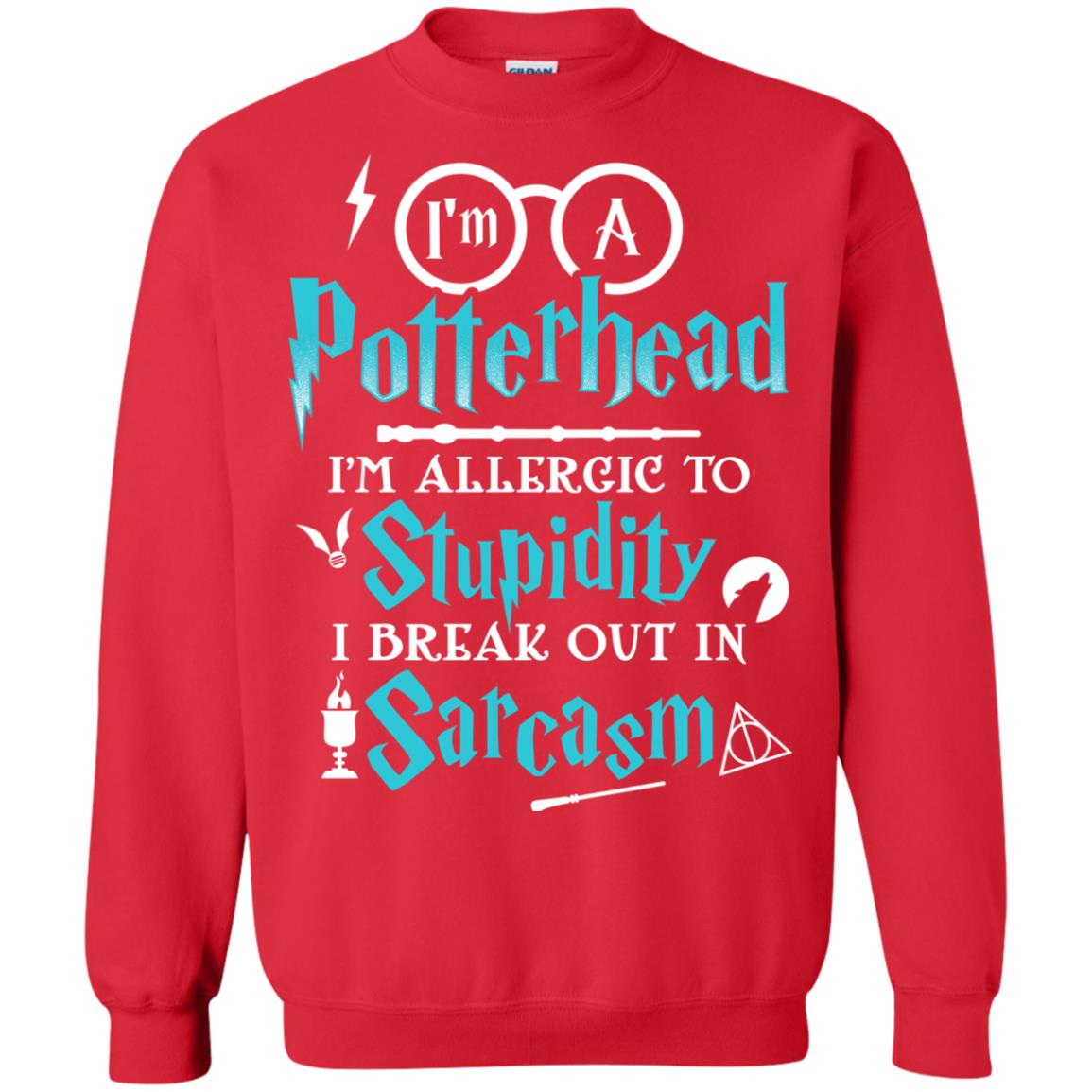 I_m A Potterhead I_m Allergic To Stupidity I Break Out In Sarcasm Harry Potter Fan T-shirt Red