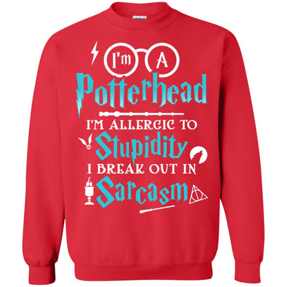 I_m A Potterhead I_m Allergic To Stupidity I Break Out In Sarcasm Harry Potter Fan T-shirt Red