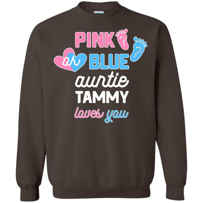 Gender Reveal Aunt Shirt Pink Or Blue Auntie Tammy Love You Dark Chocolate