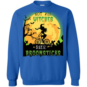 Not All Witches Ride Broomsticks Witches Ride A Bicycle Funny Halloween ShirtG180 Gildan Crewneck Pullover Sweatshirt 8 oz.