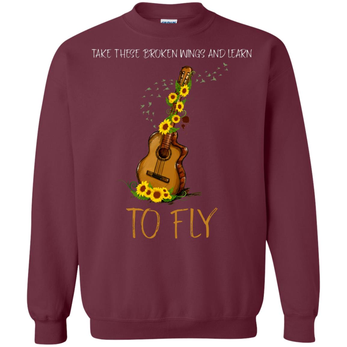 Take These Broken Wings And Learn To Fly Guitar Quote Shirt Maroon